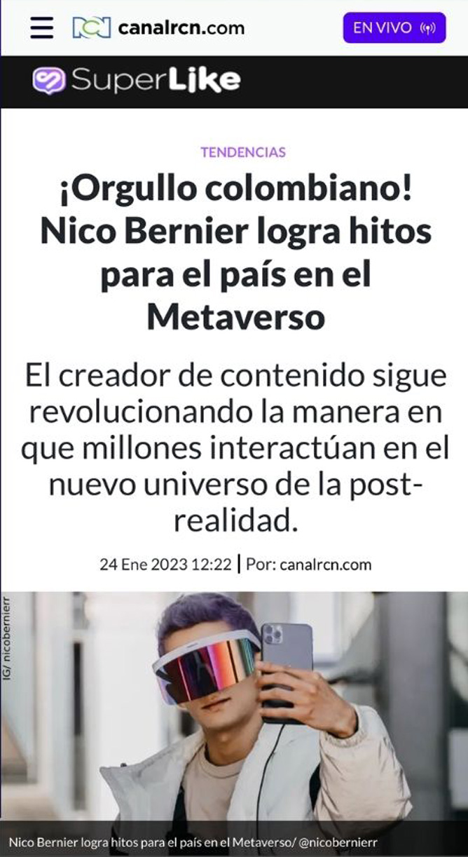 Nico Bernier en Canal RCN SuperLike